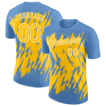 Загрузить изображение в средство просмотра галереи, Custom Light Blue Yellow-White Torn Sharp Brush Stroke Splatter Performance T-Shirt

