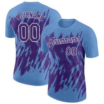 Custom Light Blue Purple-White Torn Sharp Brush Stroke Splatter Performance T-Shirt