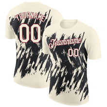 Загрузить изображение в средство просмотра галереи, Custom Cream Black-Crimson Torn Sharp Brush Stroke Splatter Performance T-Shirt

