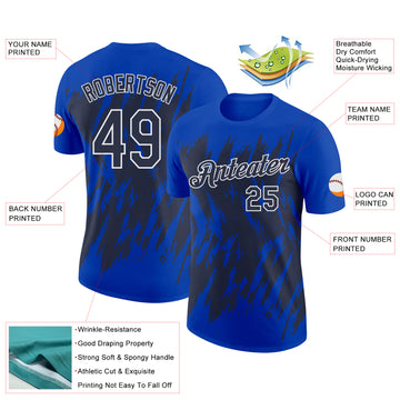 Custom Thunder Blue Navy-White Torn Sharp Brush Stroke Splatter Performance T-Shirt