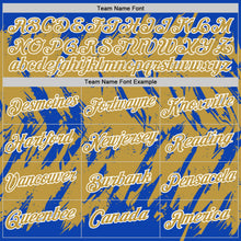 Загрузить изображение в средство просмотра галереи, Custom Thunder Blue Old Gold-White Torn Sharp Brush Stroke Splatter Performance T-Shirt
