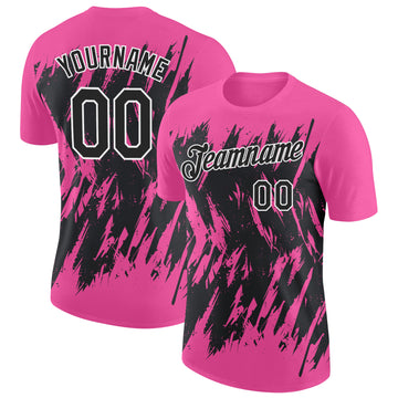 Custom Pink Black-White Torn Sharp Brush Stroke Splatter Performance T-Shirt