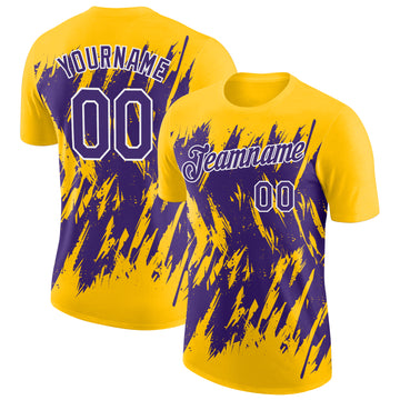 Custom Yellow Purple-White Torn Sharp Brush Stroke Splatter Performance T-Shirt