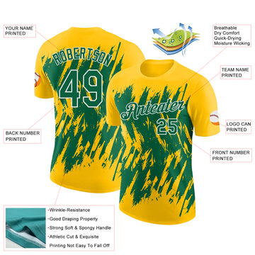 Custom Yellow Kelly Green-White Torn Sharp Brush Stroke Splatter Performance T-Shirt
