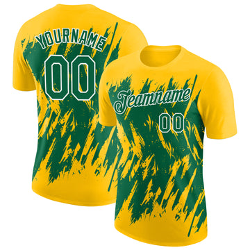 Custom Yellow Kelly Green-White Torn Sharp Brush Stroke Splatter Performance T-Shirt