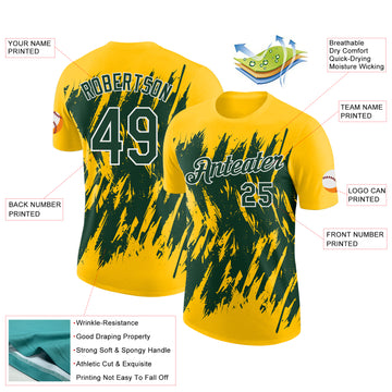 Custom Yellow Green-White Torn Sharp Brush Stroke Splatter Performance T-Shirt