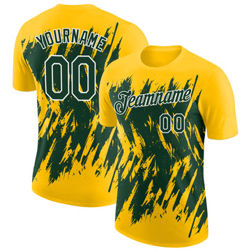 Custom Yellow Green-White Torn Sharp Brush Stroke Splatter Performance T-Shirt