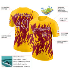 Laden Sie das Bild in den Galerie-Viewer, Custom Yellow Crimson-White Torn Sharp Brush Stroke Splatter Performance T-Shirt
