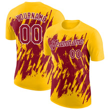 Laden Sie das Bild in den Galerie-Viewer, Custom Yellow Crimson-White Torn Sharp Brush Stroke Splatter Performance T-Shirt
