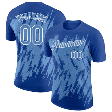 Custom Royal Light Blue-White Torn Sharp Brush Stroke Splatter Performance T-Shirt