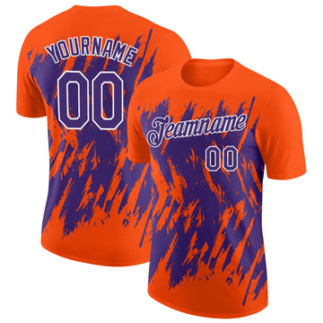 Custom Orange Purple-White Torn Sharp Brush Stroke Splatter Performance T-Shirt