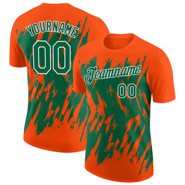 Custom Orange Kelly Green-White Torn Sharp Brush Stroke Splatter Performance T-Shirt