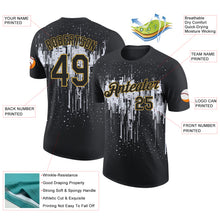 Charger l'image dans la galerie, Custom Black White-Old Gold Dripping Splatter Paint Performance T-Shirt
