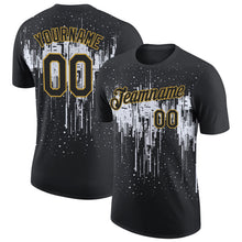 Charger l'image dans la galerie, Custom Black White-Old Gold Dripping Splatter Paint Performance T-Shirt
