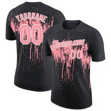 Laden Sie das Bild in den Galerie-Viewer, Custom Black Medium Pink-White Dripping Splatter Paint Performance T-Shirt
