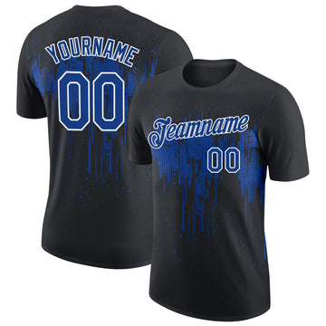 Custom Black Royal-White Dripping Splatter Paint Performance T-Shirt