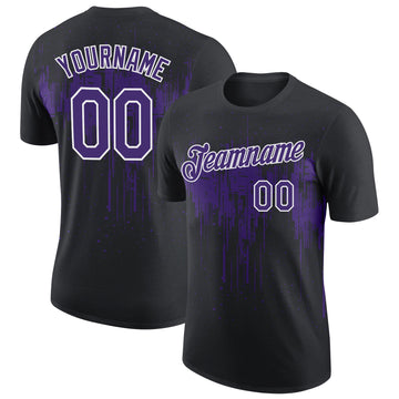 Custom Black Purple-White Dripping Splatter Paint Performance T-Shirt