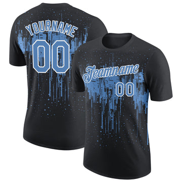 Custom Black Light Blue-White Dripping Splatter Paint Performance T-Shirt