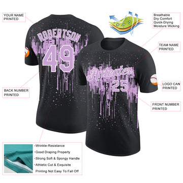 Custom Black Light Purple-White Dripping Splatter Paint Performance T-Shirt