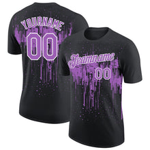 Laden Sie das Bild in den Galerie-Viewer, Custom Black Medium Purple-White Dripping Splatter Paint Performance T-Shirt
