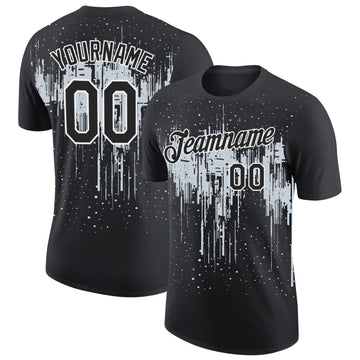 Custom Black Silver-White Dripping Splatter Paint Performance T-Shirt