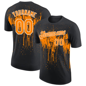 Custom Black Bay Orange-White Dripping Splatter Paint Performance T-Shirt