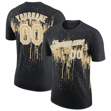 Load image into Gallery viewer, Custom Black Vegas Gold-White Dripping Splatter Paint Performance T-Shirt
