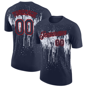 Custom Navy White-Red Dripping Splatter Paint Performance T-Shirt