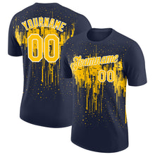 Charger l'image dans la galerie, Custom Navy Yellow-White Dripping Splatter Paint Performance T-Shirt
