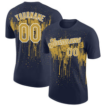 Charger l'image dans la galerie, Custom Navy Old Gold-White Dripping Splatter Paint Performance T-Shirt
