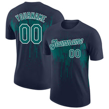 Загрузить изображение в средство просмотра галереи, Custom Navy Teal-White Dripping Splatter Paint Performance T-Shirt
