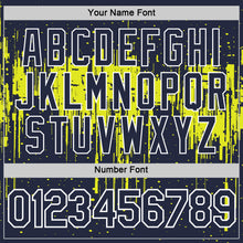 Load image into Gallery viewer, Custom Navy Neon Yellow-White Dripping Splatter Paint Performance T-Shirt
