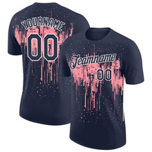 Charger l'image dans la galerie, Custom Navy Medium Pink-White Dripping Splatter Paint Performance T-Shirt
