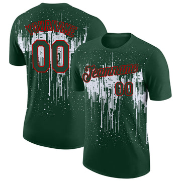 Custom Green White-Red Dripping Splatter Paint Performance T-Shirt