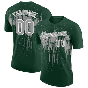 Custom Green Gray-White Dripping Splatter Paint Performance T-Shirt