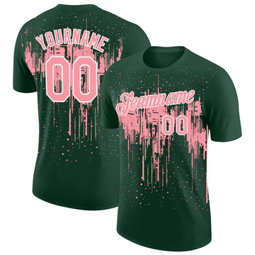 Custom Green Medium Pink-White Dripping Splatter Paint Performance T-Shirt