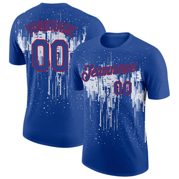 Custom Royal White-Red Dripping Splatter Paint Performance T-Shirt