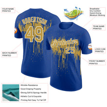 Charger l'image dans la galerie, Custom Royal Old Gold-White Dripping Splatter Paint Performance T-Shirt
