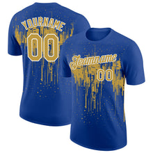 Charger l'image dans la galerie, Custom Royal Old Gold-White Dripping Splatter Paint Performance T-Shirt
