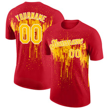 Laden Sie das Bild in den Galerie-Viewer, Custom Red Yellow-White Dripping Splatter Paint Performance T-Shirt
