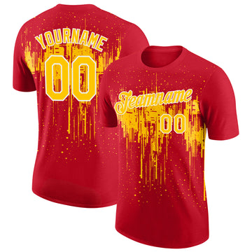 Custom Red Yellow-White Dripping Splatter Paint Performance T-Shirt