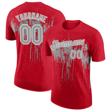 Load image into Gallery viewer, Custom Red Gray-White Dripping Splatter Paint Performance T-Shirt
