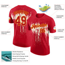 Laden Sie das Bild in den Galerie-Viewer, Custom Red Cream-Yellow Dripping Splatter Paint Performance T-Shirt
