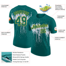Laden Sie das Bild in den Galerie-Viewer, Custom Teal White-Yellow Dripping Splatter Paint Performance T-Shirt
