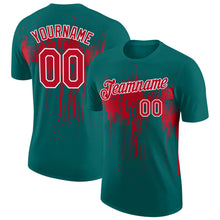 Laden Sie das Bild in den Galerie-Viewer, Custom Teal Red-White Dripping Splatter Paint Performance T-Shirt
