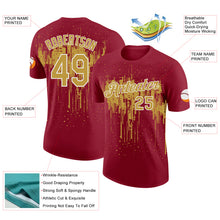 Load image into Gallery viewer, Custom Crimson Old Gold-White Dripping Splatter Paint Performance T-Shirt

