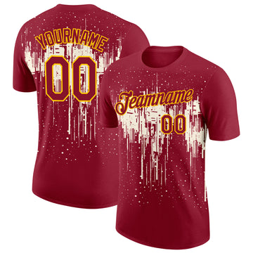 Custom Crimson Cream-Yellow Dripping Splatter Paint Performance T-Shirt