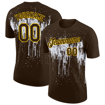 Custom Brown White-Yellow Dripping Splatter Paint Performance T-Shirt