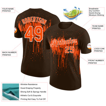 Custom Brown Orange-White Dripping Splatter Paint Performance T-Shirt