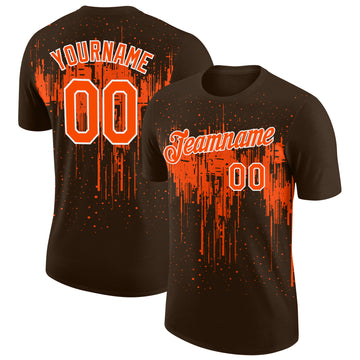 Custom Brown Orange-White Dripping Splatter Paint Performance T-Shirt
